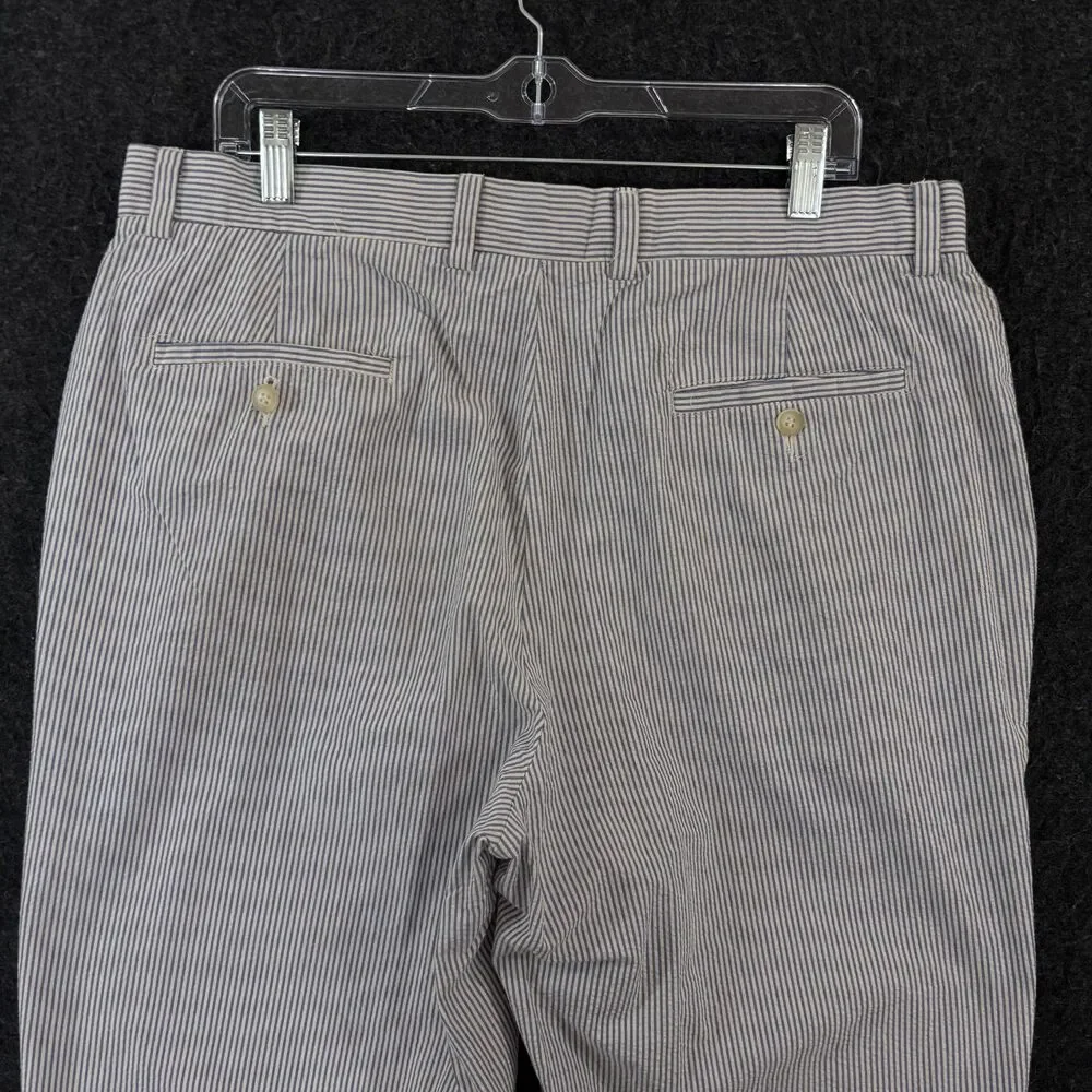 J Crew Pants Men's 36x30 Blue White Striped Seersucker Cotton Chino Flat Front